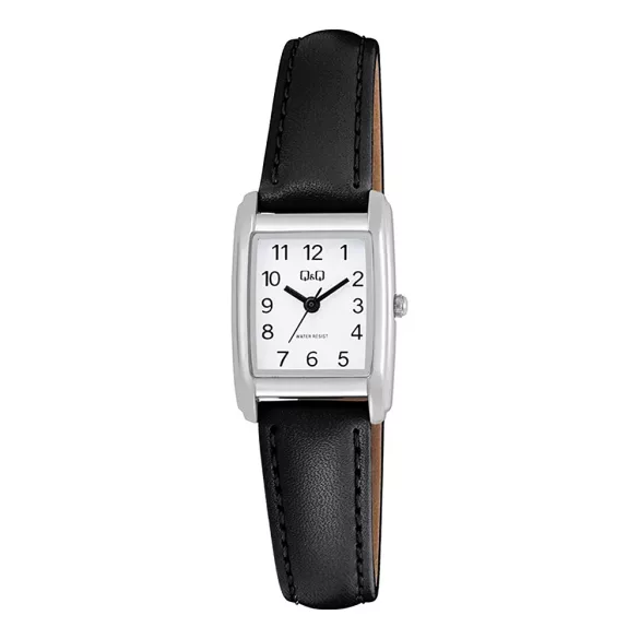 Q&Q nöi karóra, quartz, ezüst színű fémtok, fehér színű számlap, fekete színű bőrszíj Q44C-011PY