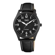   Q&Q férfi karóra, quartz, fekete színű fémtok, fekete színű bőrszíj, fekete színű számlap Q76B-003PY