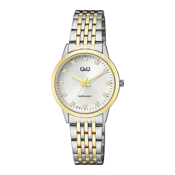 Q&Q nöi karóra, quartz, bicolor színű fémtok, bicolor színű fémcsat, ezüst színű számlap QZ81J401Y