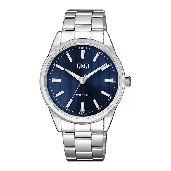 Q&Q férfi karóra, quartz, ezüst színű fémtok, ezüst színű fémcsat, kék színű számlap QZ94J212Y