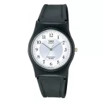   Q&Q unisex karóra, quartz, fekete színű tok, fekete színű szíj, fehér / ezüst számlap, VP34J012Y