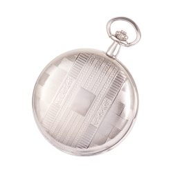   Ceas de buzunar ASTRON, carcasă și lanț argintiu, cadran alb, cifre romane