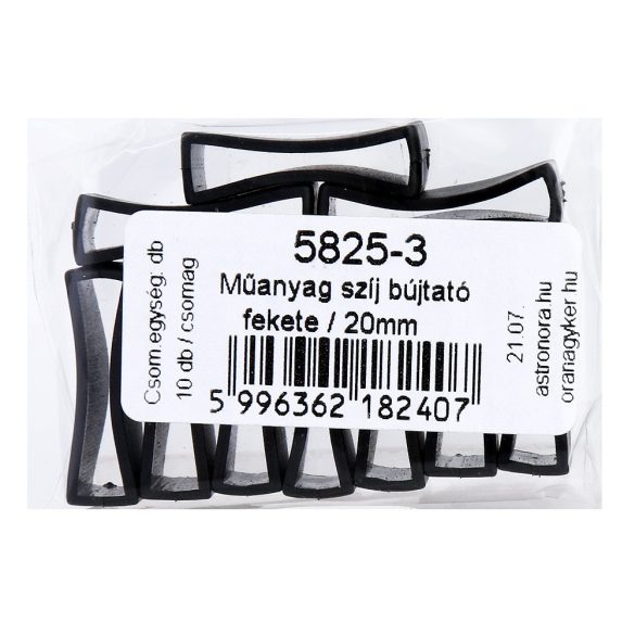 Karóra szíj bújtató, műanyag, fekete színű, 20 mm-es szíjhoz