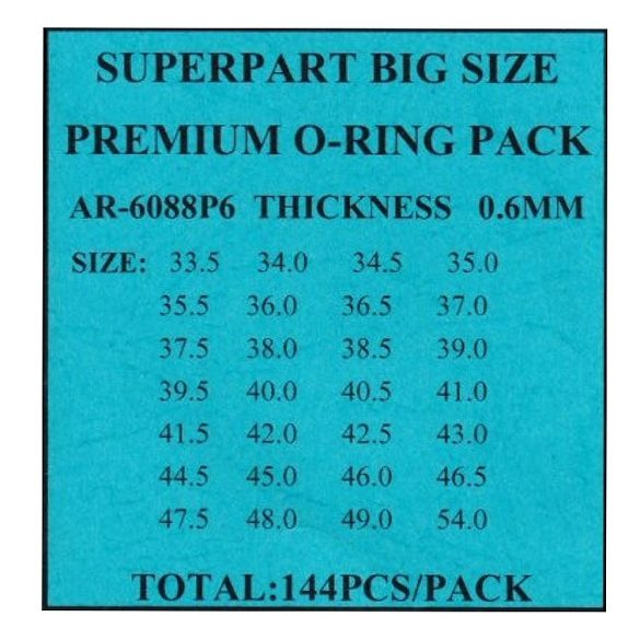 Hátlap tömítés ^O^ gyűrű szett, 16 méret, 0,6 mm x 33,5 mm től - 46 mm-ig, 144 db / szett