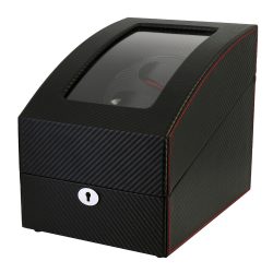   Óraforgató doboz, 2 + 3 db karórához, kívül és belül fekete színű PU Carbon mintás felület