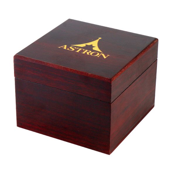 Astron fa karóra doboz, barna színű külső, fekete párnás belső