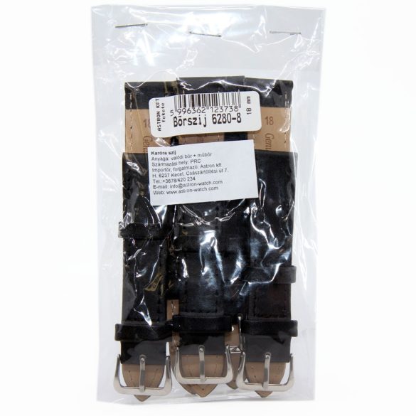 Karóra szíj, fekete színű, 75+115 mm / 18 mm