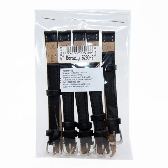 Karóra szíj, fekete színű, 75+115 mm/ 12 mm XL