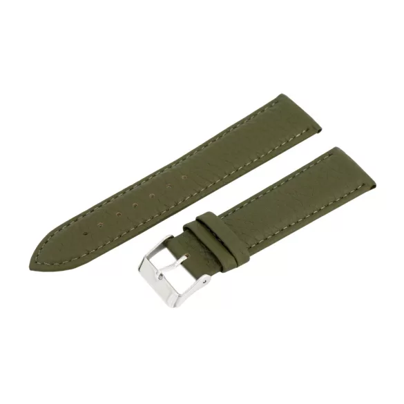 Karóra bőrszíj, varrott és bélelt dizájn, zöld színű, mérete 75+115 mm / 22 mm