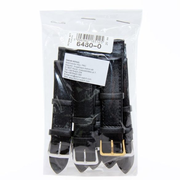 Karóra bőrszíj, fekete színű, 75+115/20 mm