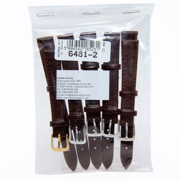 Karóra bőrszíj, sötétbarna színű, 65+105/12 mm