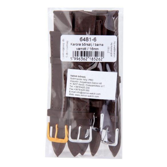 Karóra bőrszíj, sötétbarna színű, 75+115 / 16 mm