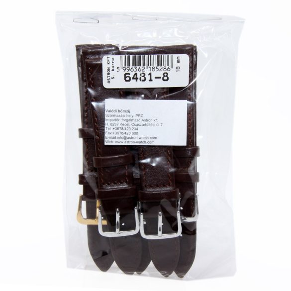 Karóra bőrszíj, sötétbarna színű, 75+115/18 mm