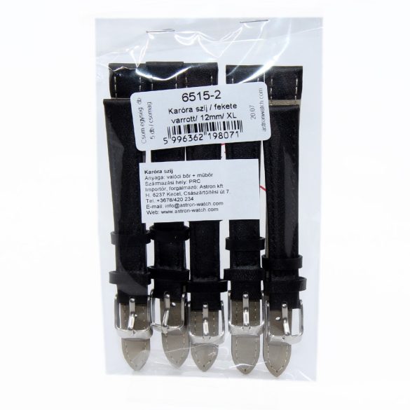 Karóra szíj, fekete ezüst színű, 75+115/12 mm XL