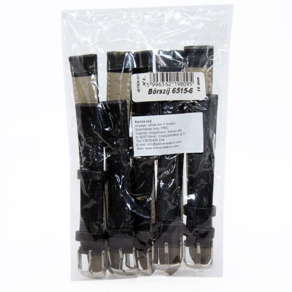 Karóra szíj, fekete ezüst, 85+125/16 mm XL