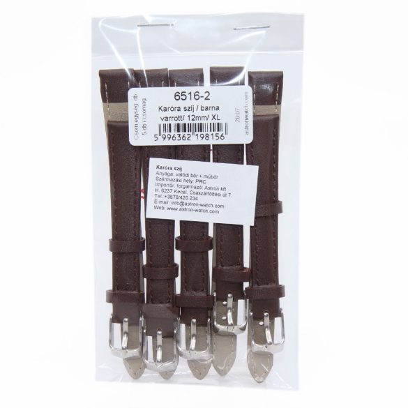 Karóra szíj, sötétbarna ezüst színű, 75+115/12 mm XL