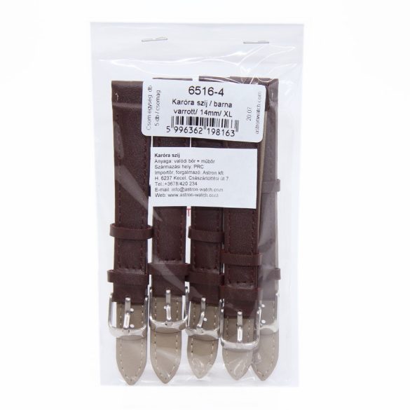 Karóra szíj, sötétbarna ezüst színű, 75+115/14 mm XL