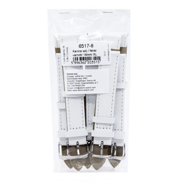 Karóra szíj, fehér ezüst színű, 85+125/18 mm XL