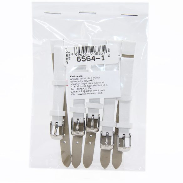 Karóra szíj, varrás nélküli, fehér színű bőrszíj, mérete 65+105/10 mm