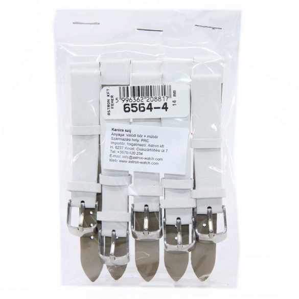 Karóra szíj, varrás nélküli, fehér színű bőrszíj, mérete 65+105/14 mm