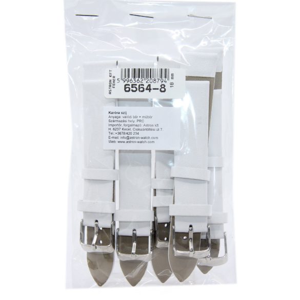 Karóra szíj, varrás nélküli, fehér színű bőrszíj, mérete 75+115/18 mm