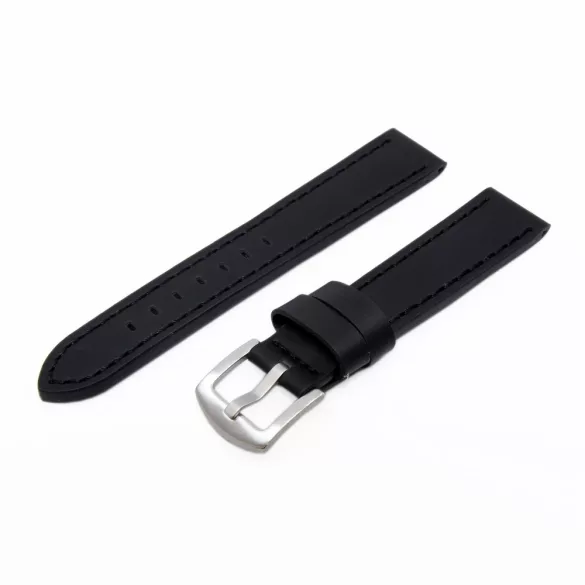 Karóra szíj, sportos varrott dizájn, fekete ezüst színű, mérete 85+125/20 mm XL