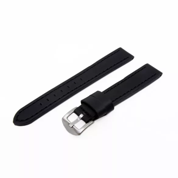 Karóra szíj, sportos varrott dizájn, fekete ezüst színű, mérete 85+125/18 mm XL
