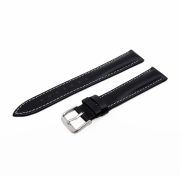 Karóra bőrszíj, sportos varrott dizájn, fekete ezüst színű, mérete 85+125/18 mm XL Karóra bőrszíj, sportos varrott dizájn, fekete ezüst színű, mérete 85+125/18 mm XL