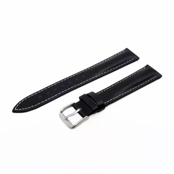 Karóra bőrszíj, sportos varrott dizájn, fekete ezüst színű, mérete 85+125/18 mm XL