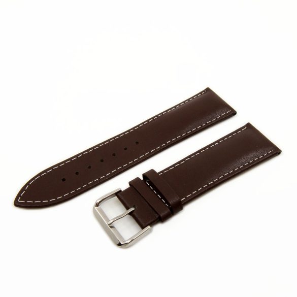 Karóra bőrszíj, sportos varrott dizájn, barna színű, mérete 85+125/24 mm XL