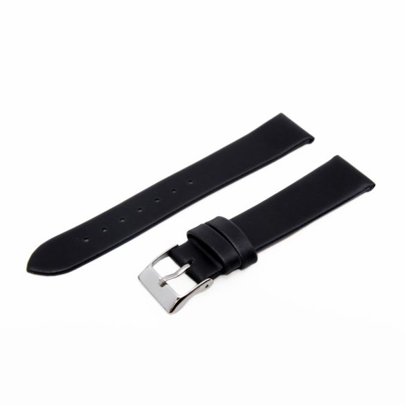 Karóra bőrszíj, varrás nélküli dizájn, fekete ezüst színű, 75+115 mm/18 mm
