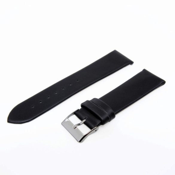 Karóra bőrszíj, varrás nélküli dizájn, fekete ezüst színű, 75+115 mm/22 mm