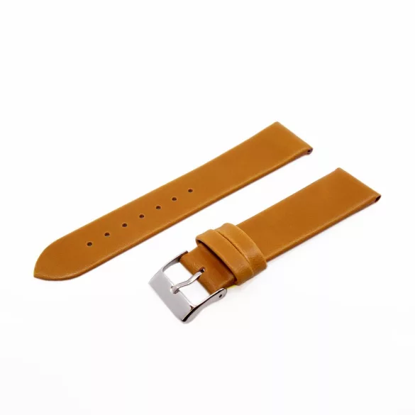 Karóra bőrszíj, varrás nélküli dizájn, világosbarna ezüst színű, 75+115 mm/20 mm