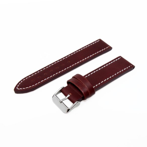 Karóra bőrszíj, varrott dizájn, barna ezüst színű, 75+115 mm/20 mm