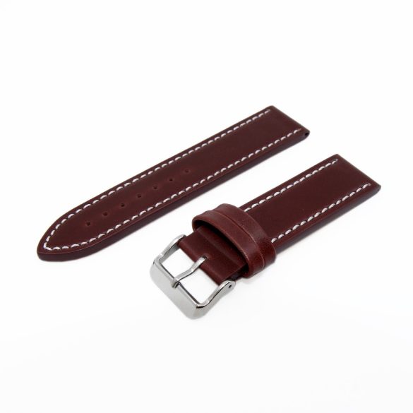 Karóra bőrszíj, varrott dizájn, barna ezüst színű, 75+115 mm/22 mm