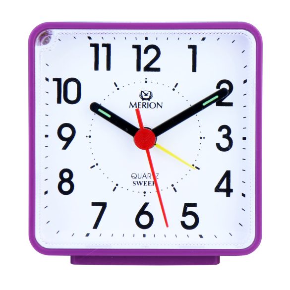 Merion ébresztőóra, quartz, lila / fehér színű műanyag tok, sweep (halk járású)