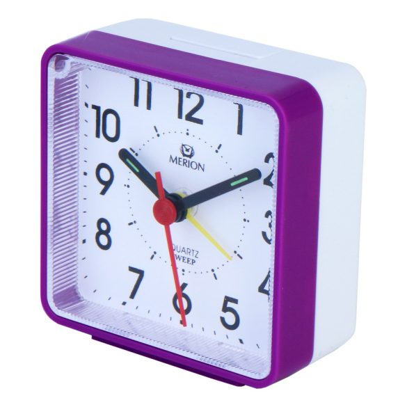 Merion ébresztőóra, quartz, lila / fehér színű műanyag tok, sweep (halk járású)