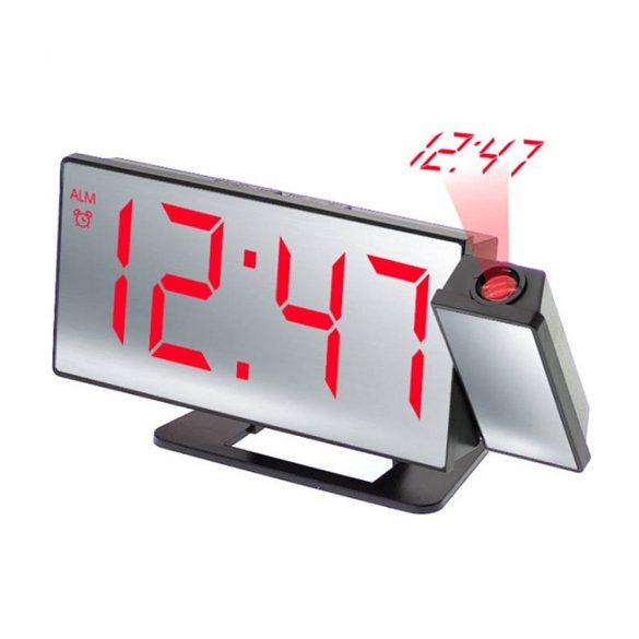 Projektoros asztali óra, fekete színű műanyag tok, piros LED kijelzés 