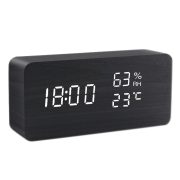 Asztali óra, fekete színű fa tok, fehér színű LED kijelzés Asztali óra, fekete színű fa tok, fehér színű LED kijelzés