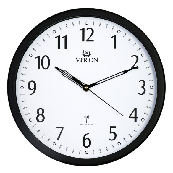 Merion falióra, quartz, fekete színű tok, fehér számlap, rádiokontrollos szerkezet