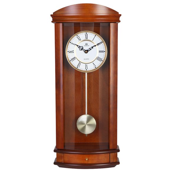 Merion ingás fa falióra, quartz, hangjelzés nélküli, tölgy színű tok, fehér római számos számlap, domború üveges