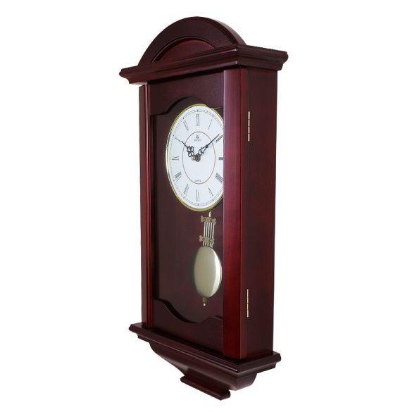 Merion ingás fa falióra, quartz, hangjelzés nélküli, mahagóni színű, római számos fehér színű számlap