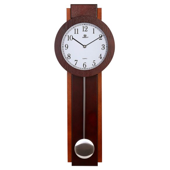 Merion ingás fa falióra, quartz, hangjelzés nélküli, mahagóni színű tok, fehér színű arab számos számlap