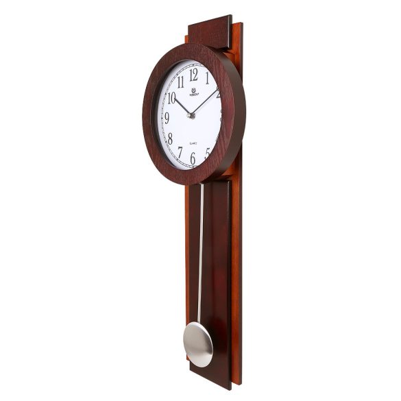 Merion ingás fa falióra, quartz, hangjelzés nélküli, mahagóni színű tok, fehér színű arab számos számlap