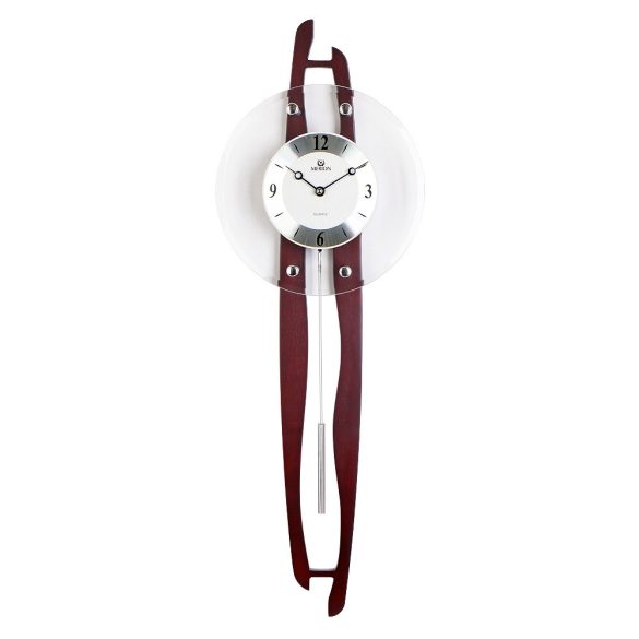 Merion ingás fa falióra, quartz, hangjelzés nélküli, mahagóni színű, ezüst színű arab számos számlap