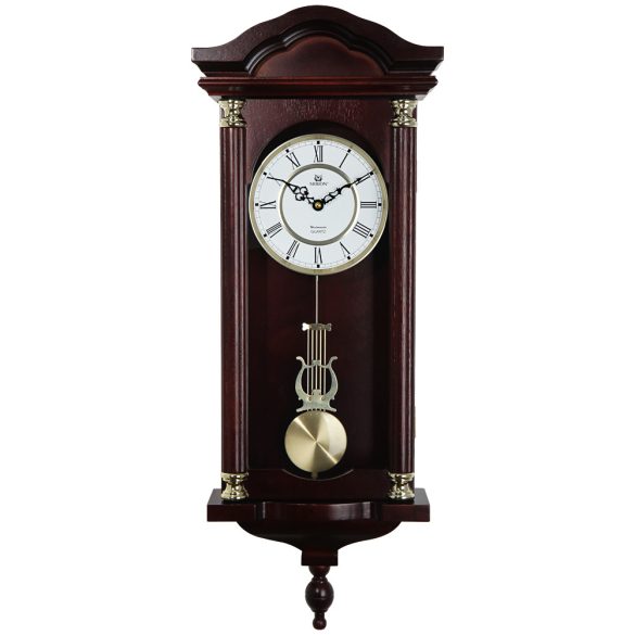 Pendulă MERION de lemn, mecanism quartz, bate 1/1, melodie westminster, culoare mahon