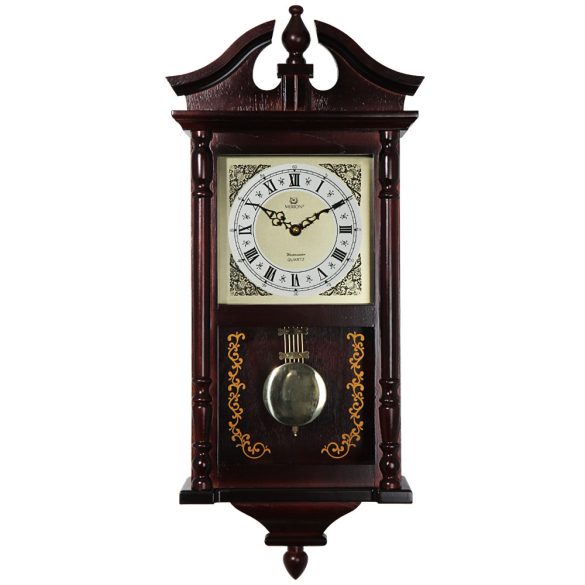 Pendulă MERION de lemn, mecanism quartz, bate 1/1, melodie westminster, culoare mahon