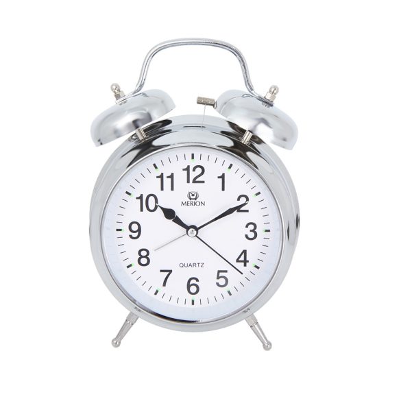 Ceas deșteptător metalic MERION, mecanism quartz, carcasă argintie