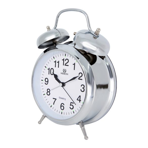 Ceas deșteptător metalic MERION, mecanism quartz, carcasă argintie