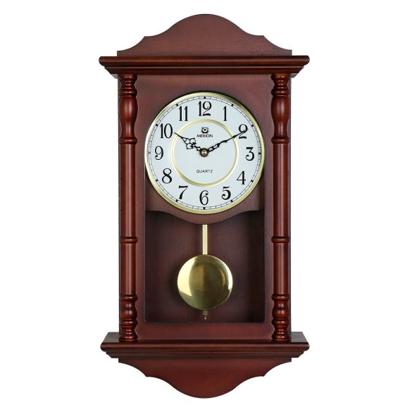 Merion ingás fa falióra, quartz, mahagóni színű tok, fehér arab számos számlap